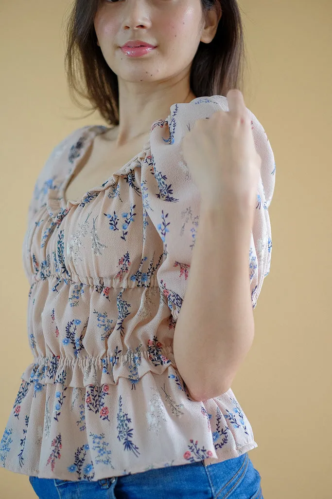 Tancy top - beige nude floral