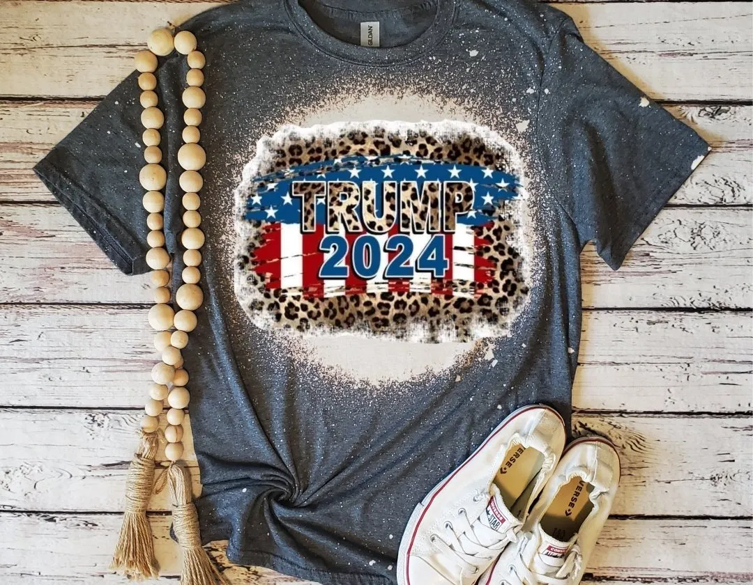 Trump 2024 American Leopard Print Bleached T-Shirt