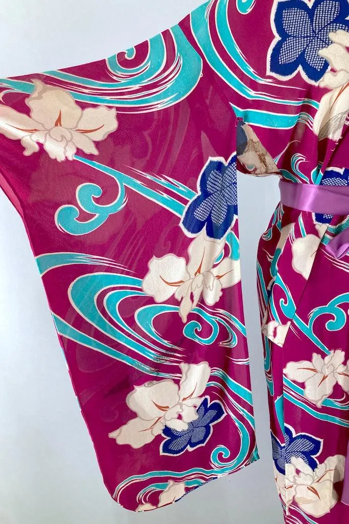 Vintage 1930s Magenta Silk Georgette Kimono