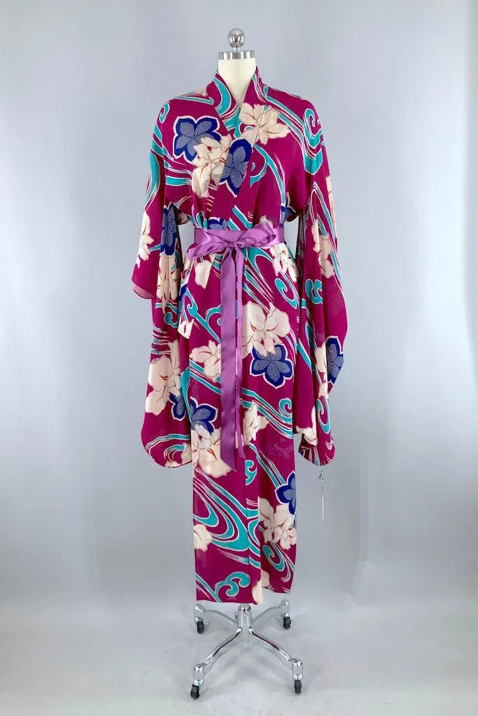 Vintage 1930s Magenta Silk Georgette Kimono