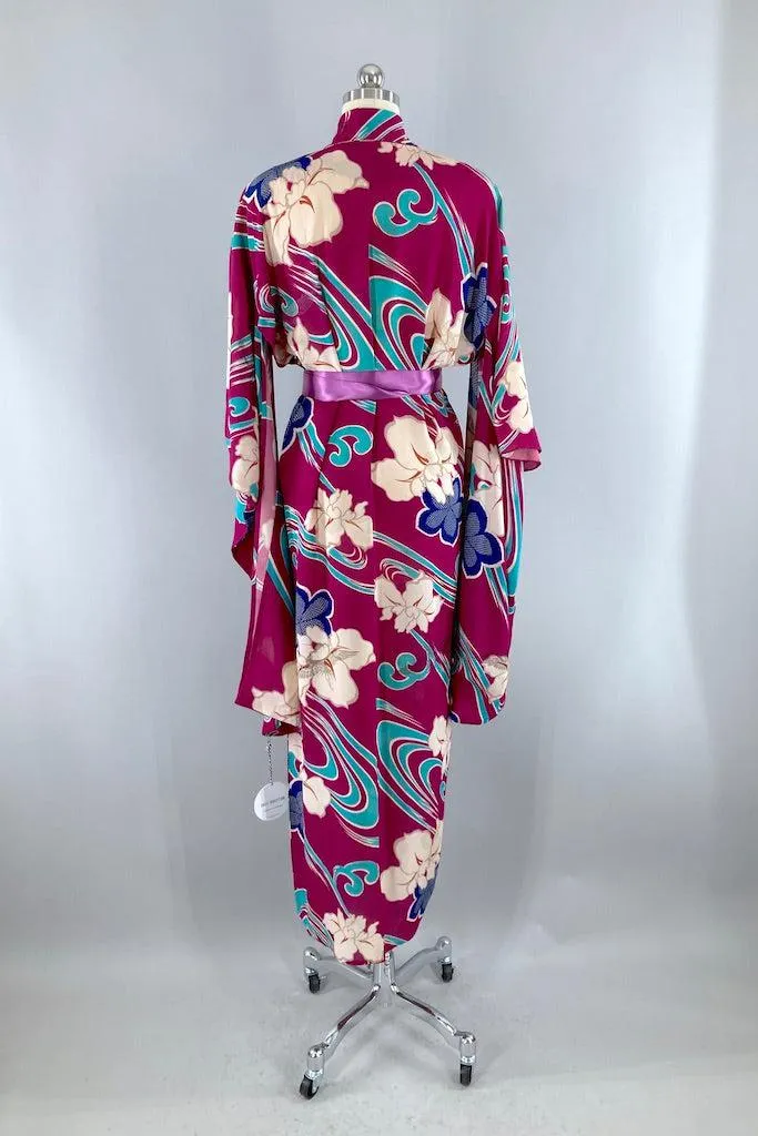 Vintage 1930s Magenta Silk Georgette Kimono