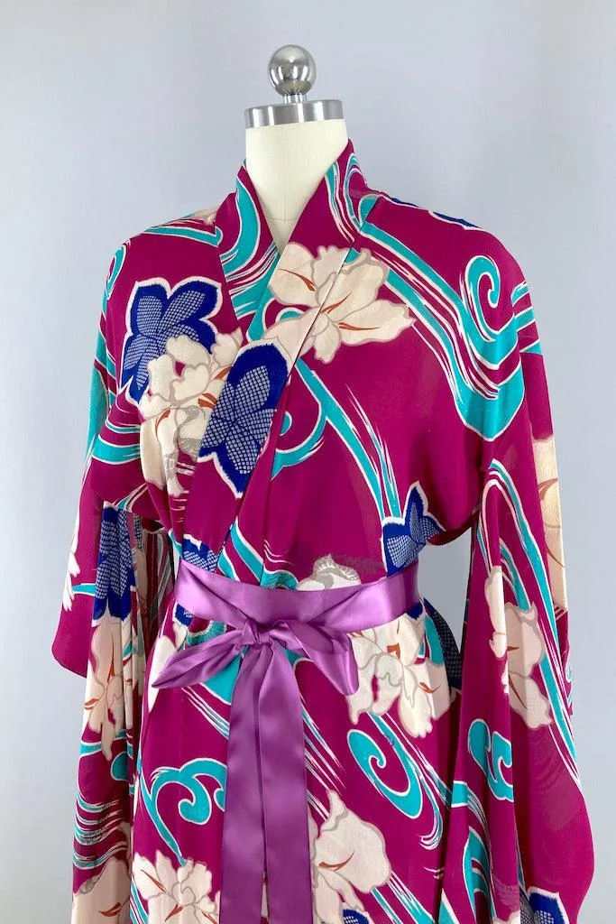 Vintage 1930s Magenta Silk Georgette Kimono