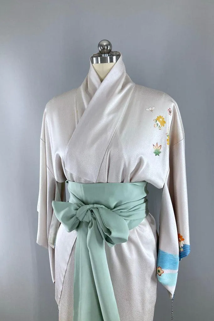 Vintage Blue Rivers Silk Kimono Robe