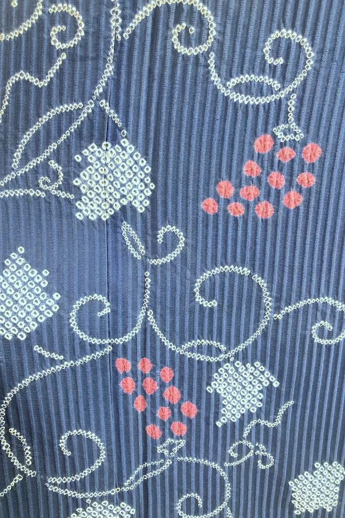 Vintage Blue Shibori Grapes Silk Kimono