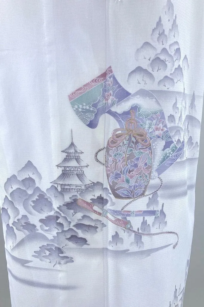 Vintage Grey Pagoda Kimono Robe