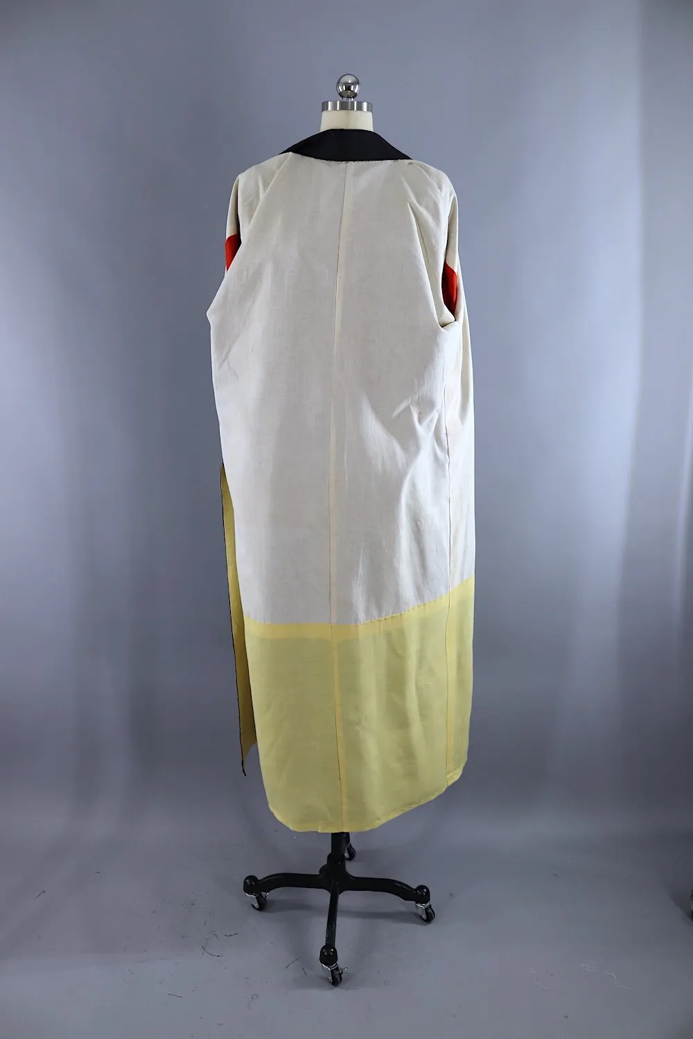 Vintage Silk Kimono Robe / Black & Blue Arrows
