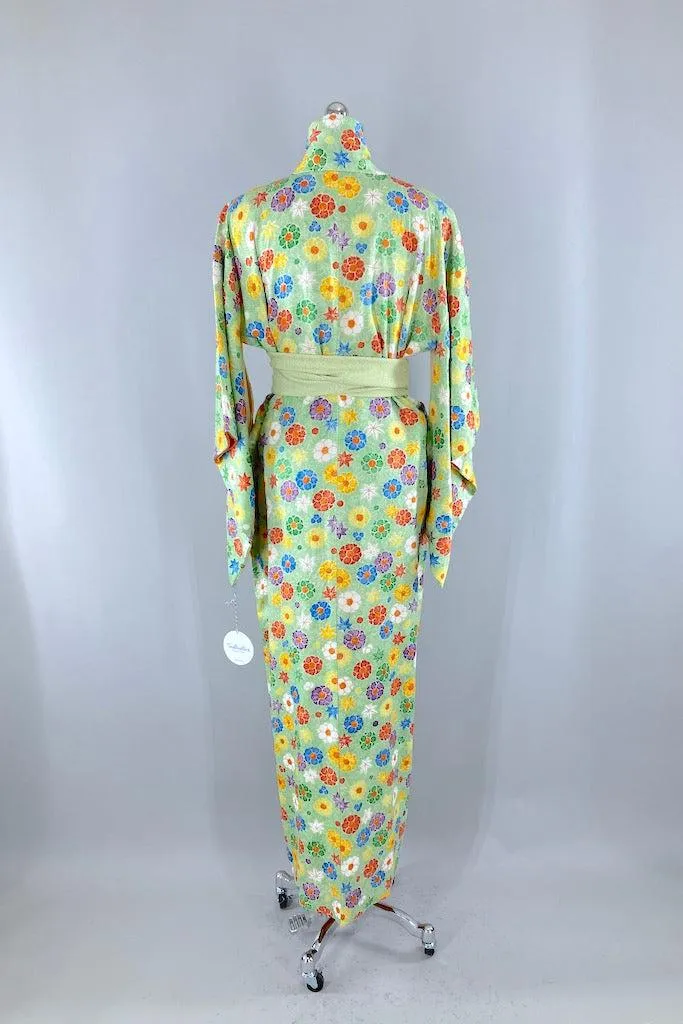 Vintage Spring Green Floral Kimono
