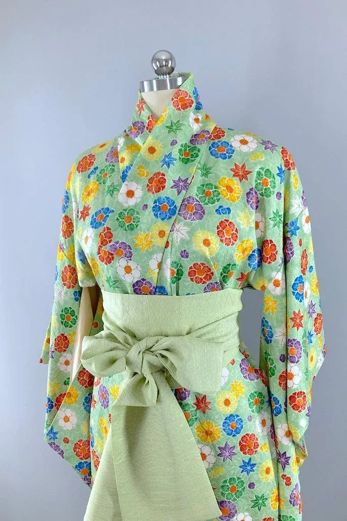 Vintage Spring Green Floral Kimono