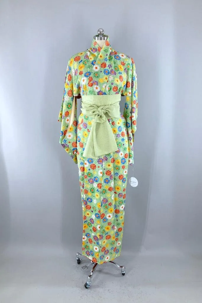 Vintage Spring Green Floral Kimono