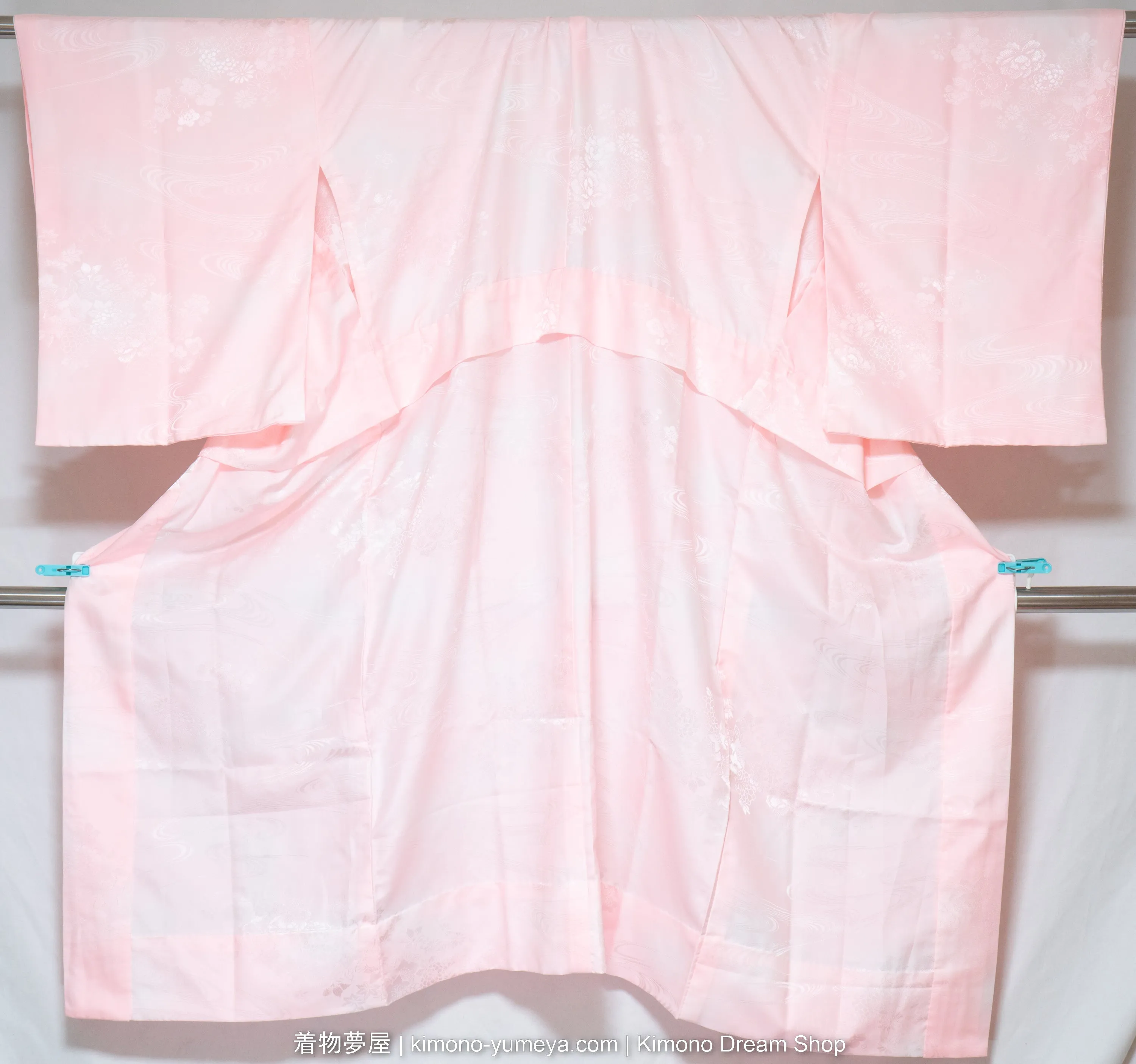 Washable Polyester Juban 129cm Wide 117cm Long - Rivers, Plum Blossoms, Peonies - Vintage Women's Kimono Undergarment Nagajuban