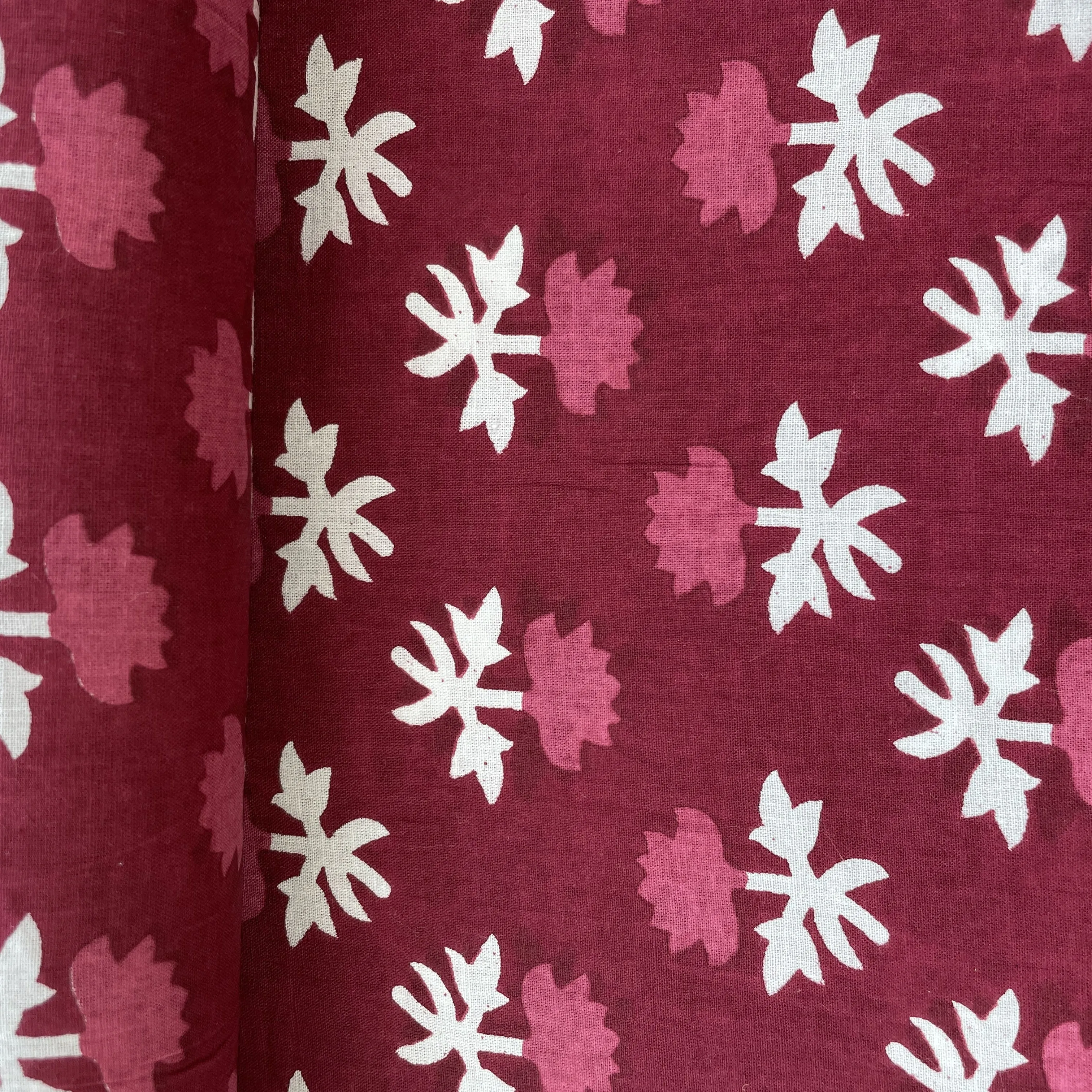 White & Pink Floral Thread Embroidery Cotton Fabric 11697