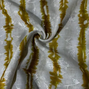 White & Yellow Shibori Embroidery Linen Fabric 12920