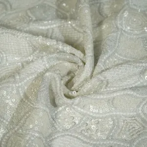 White Traditional Sequence Embroidery Georgette Fabric 9083