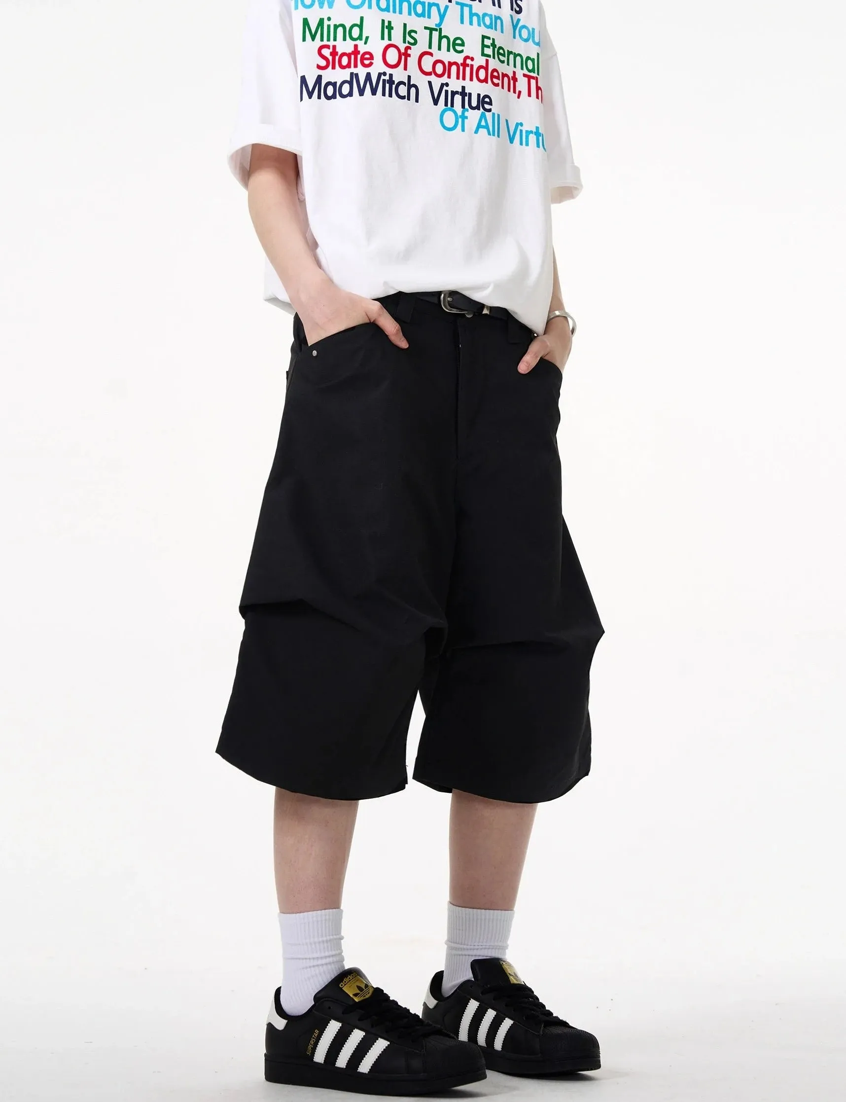 Wide-Leg Utility Knee-Length Capri Shorts