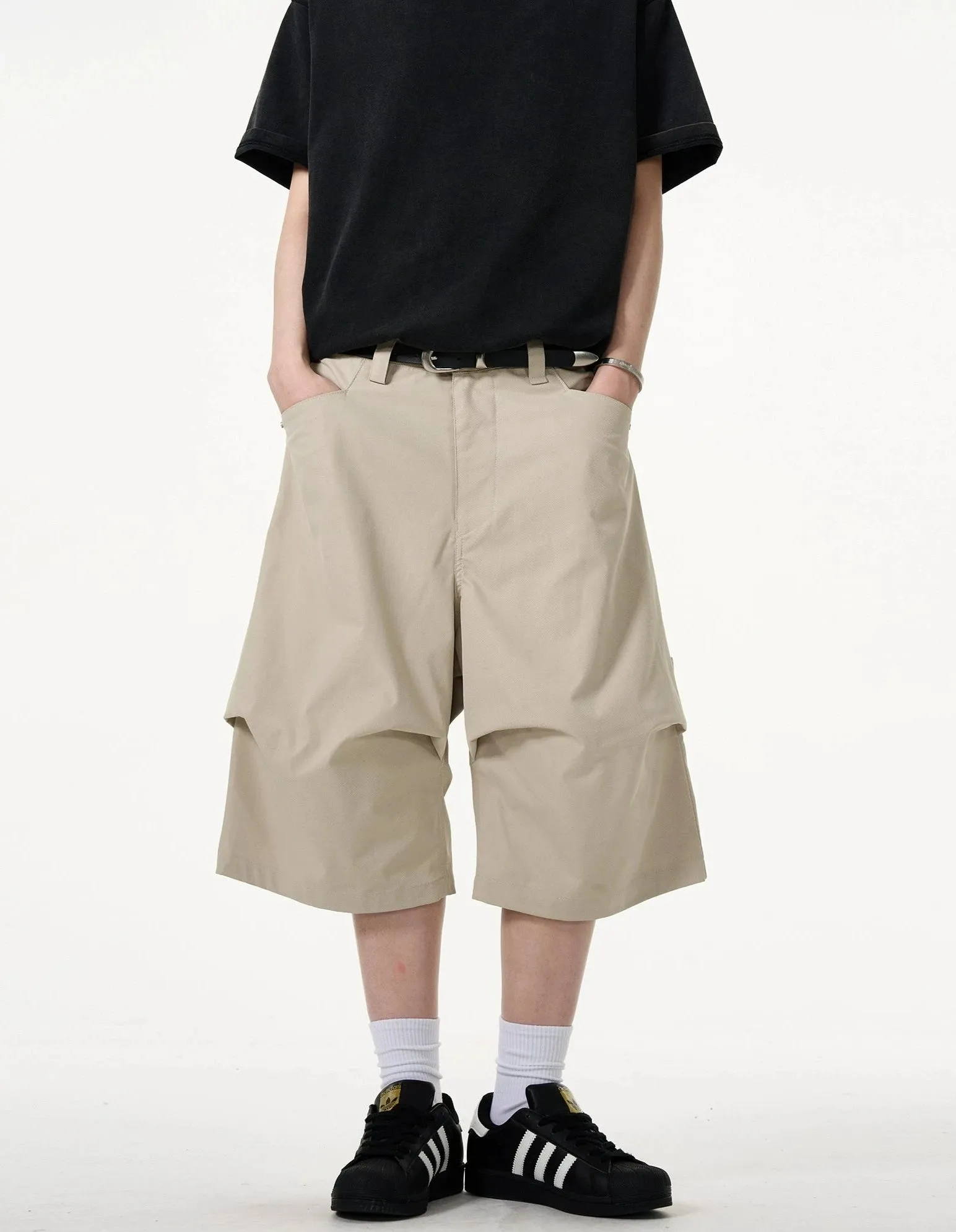 Wide-Leg Utility Knee-Length Capri Shorts