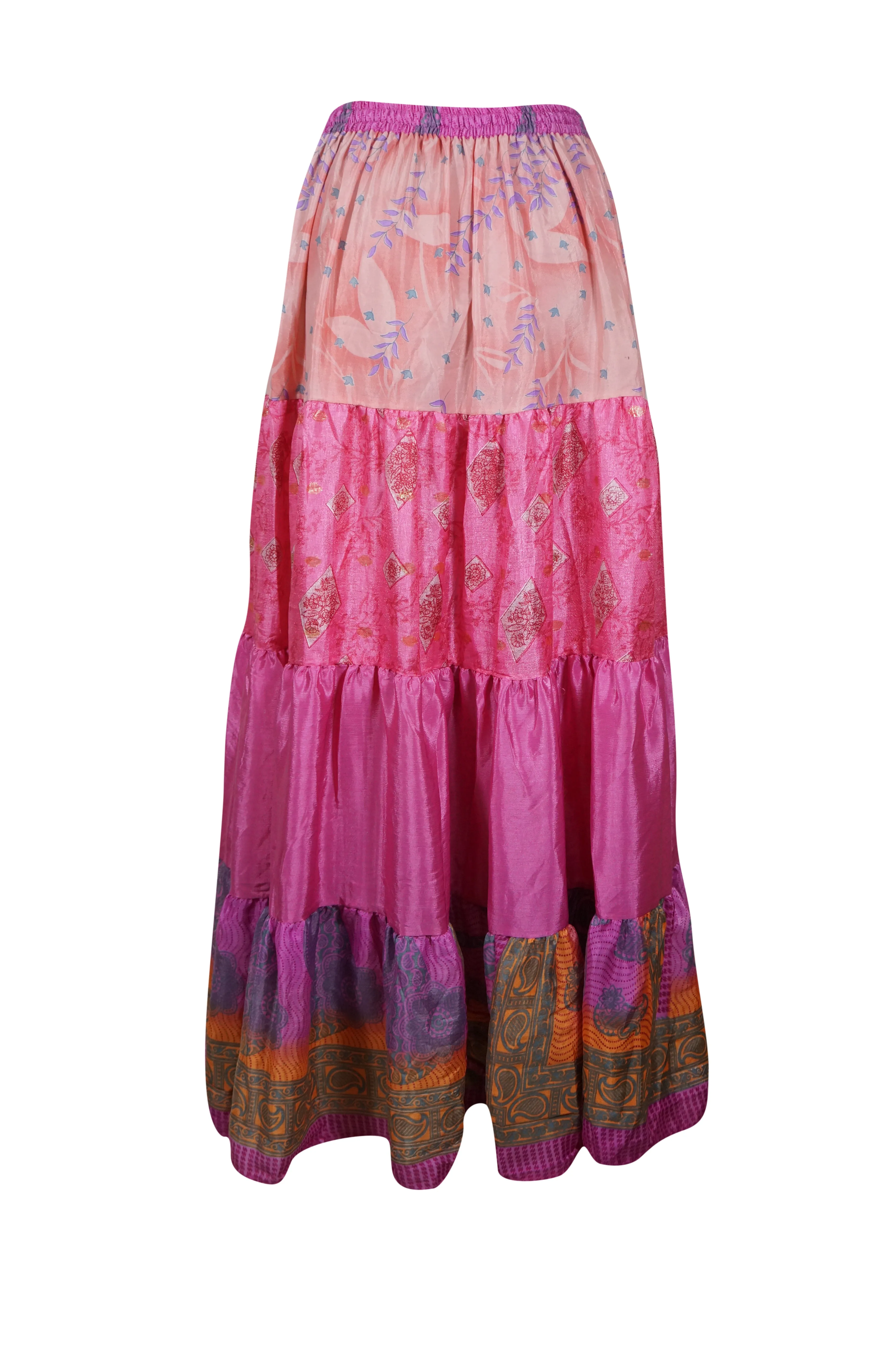 Women's Skirt  Hot Pink Floral Long Skirt Patchwork Boho Skirts S/M