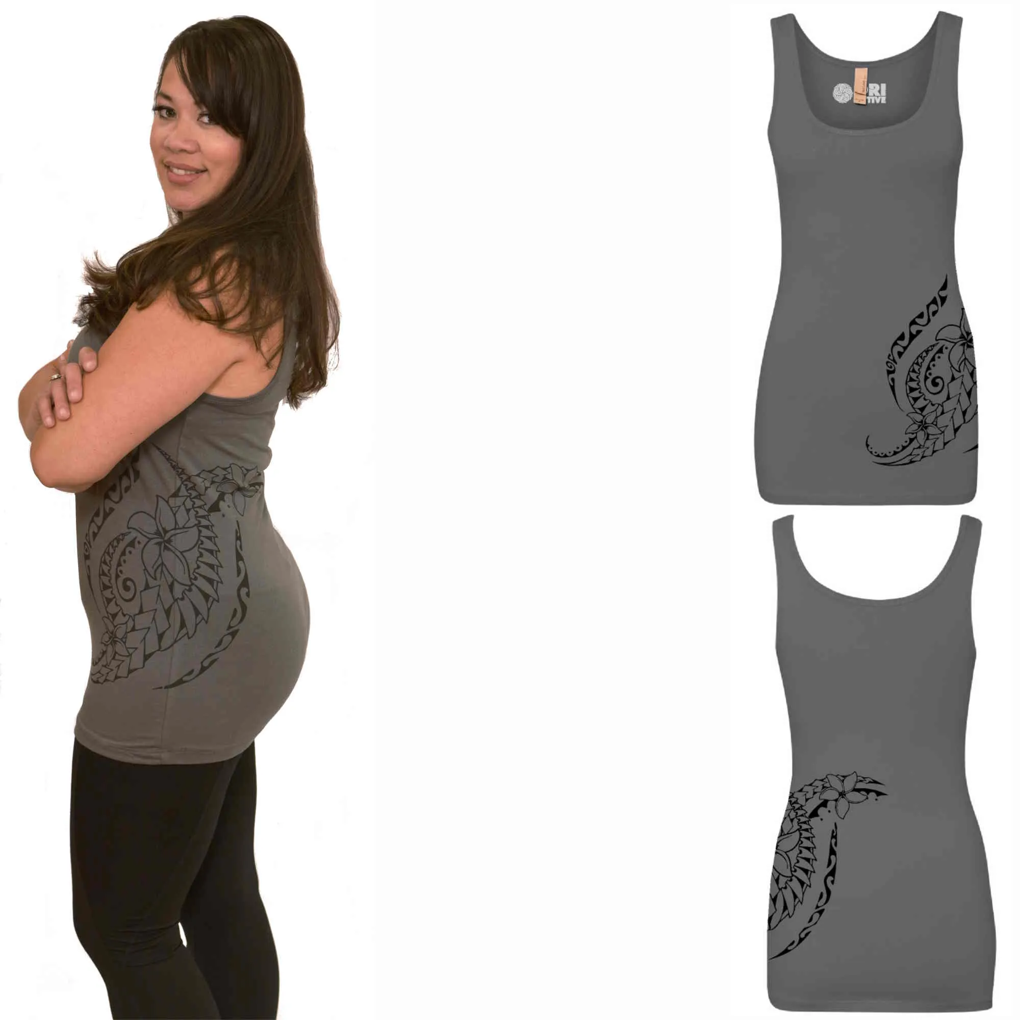 Women's Spandex Jersey Tank - Triple Plumeria Hawaiian Tattoo Design