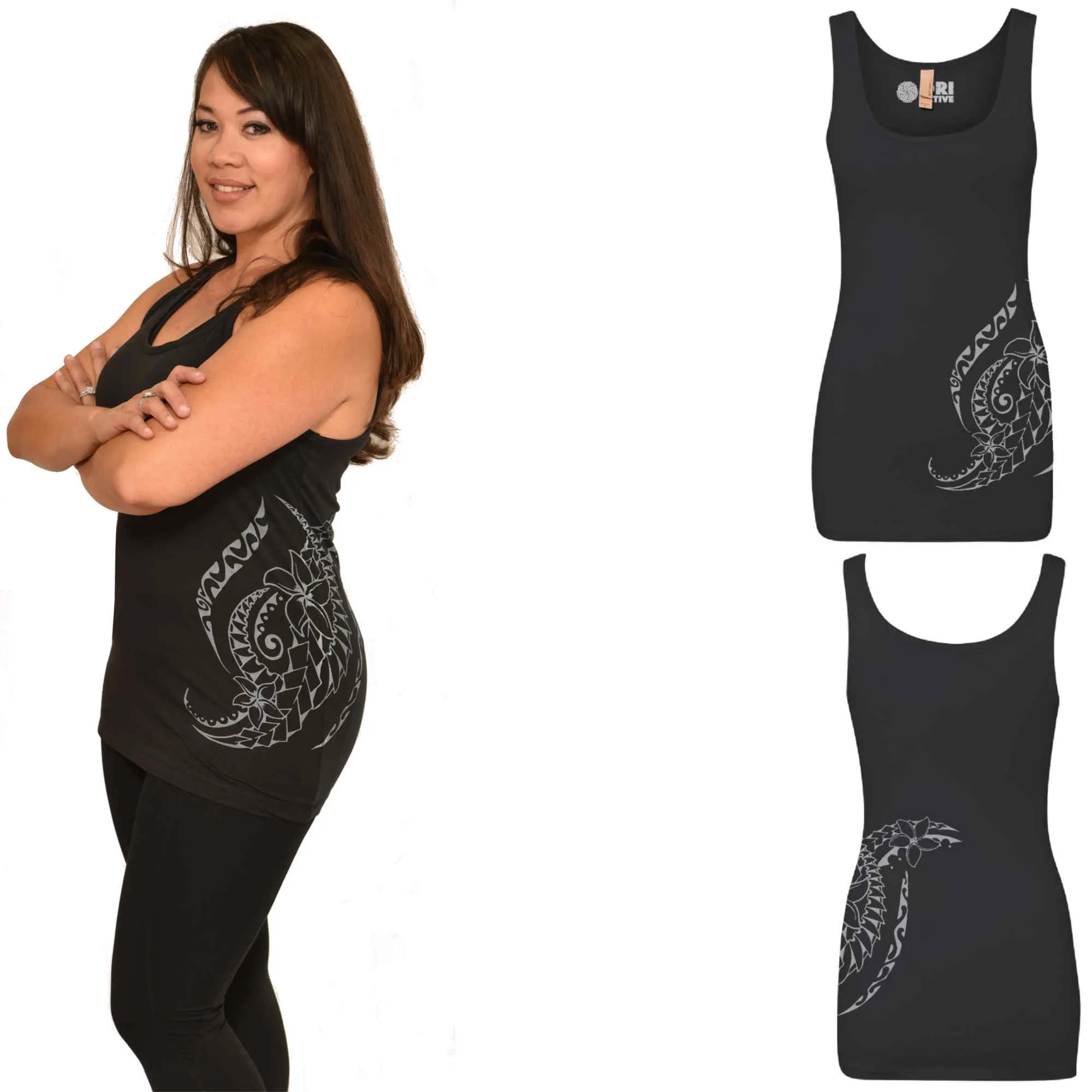 Women's Spandex Jersey Tank - Triple Plumeria Hawaiian Tattoo Design