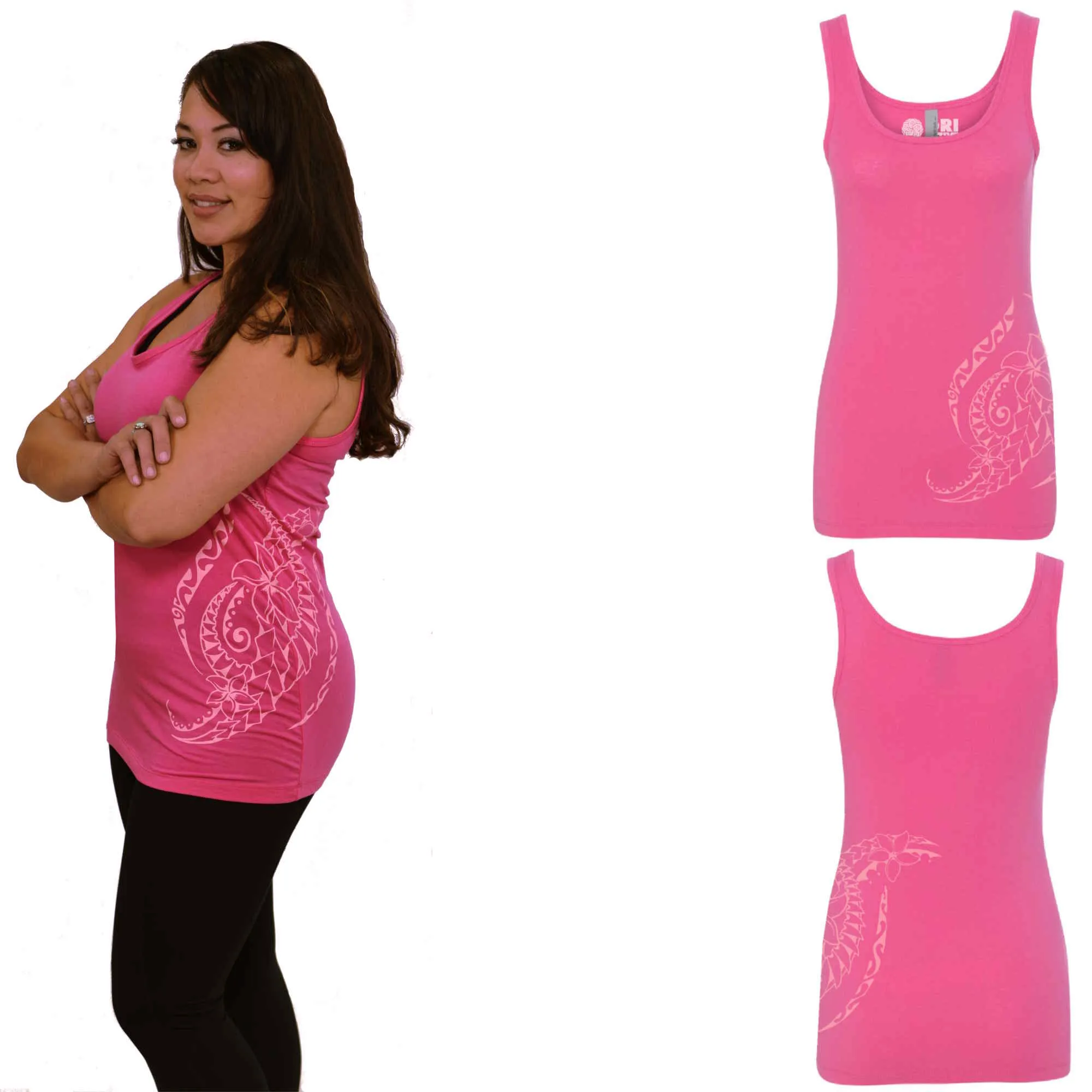 Women's Spandex Jersey Tank - Triple Plumeria Hawaiian Tattoo Design