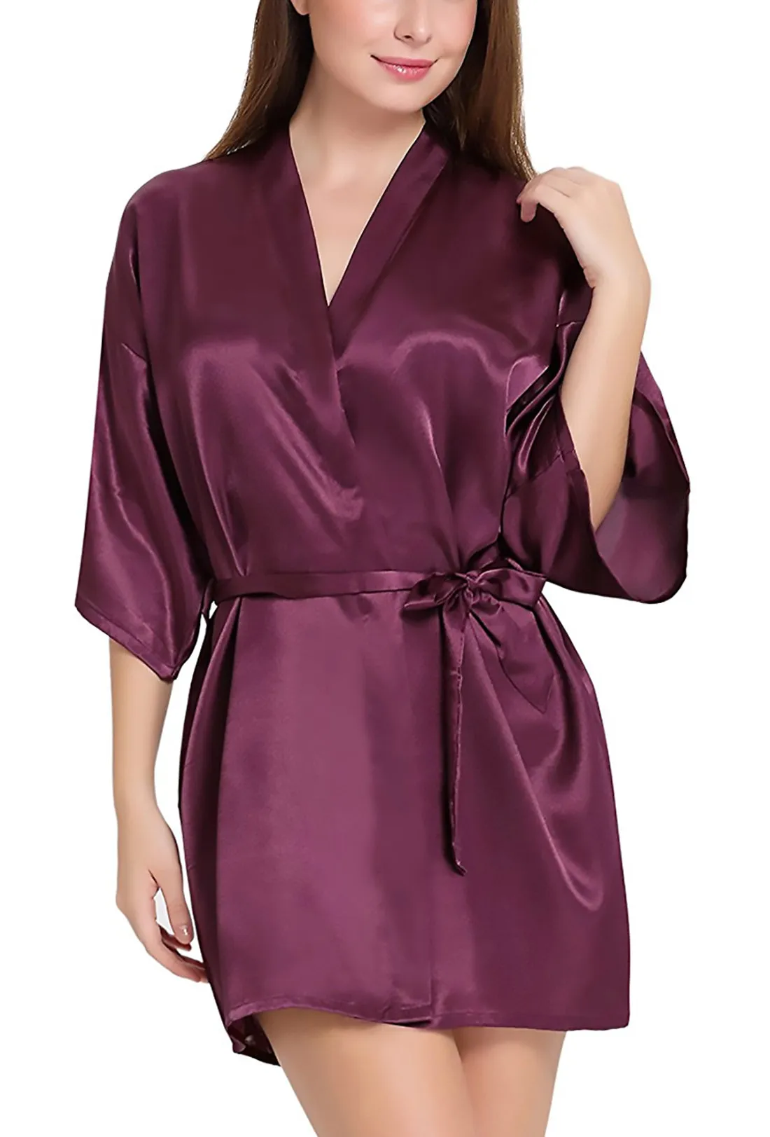 Xs and Os Women Satin Babydoll Kimono Nightwear Robe