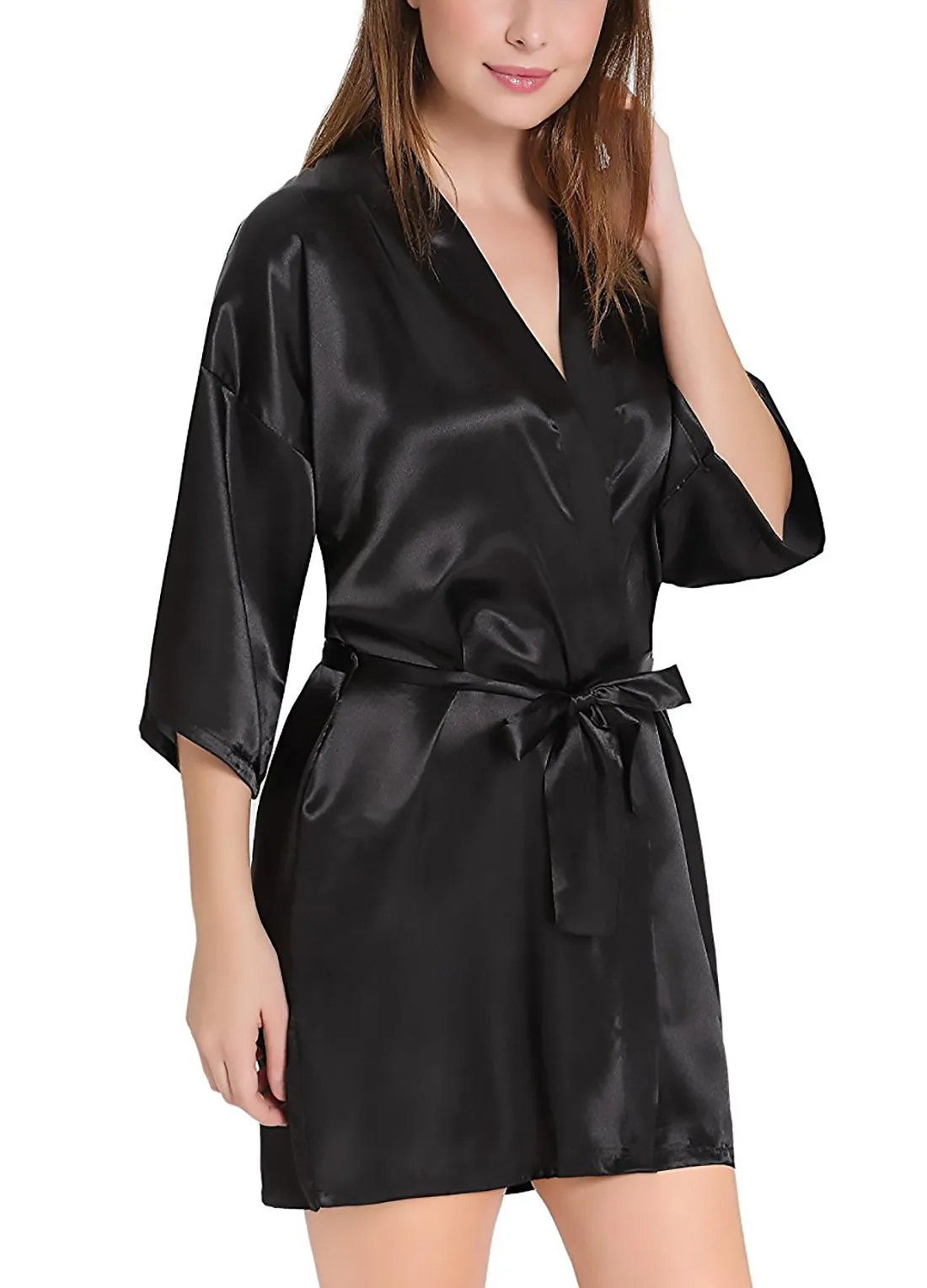 Xs and Os Women Satin Babydoll Kimono Nightwear Robe