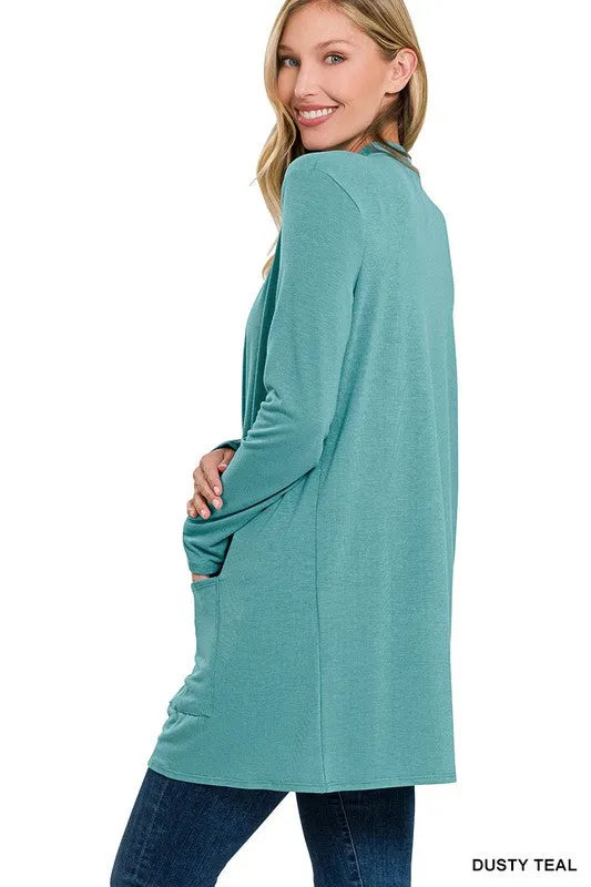 Zenana Slouchy Pocket Open Womens Cardigan 10Colors S-XL